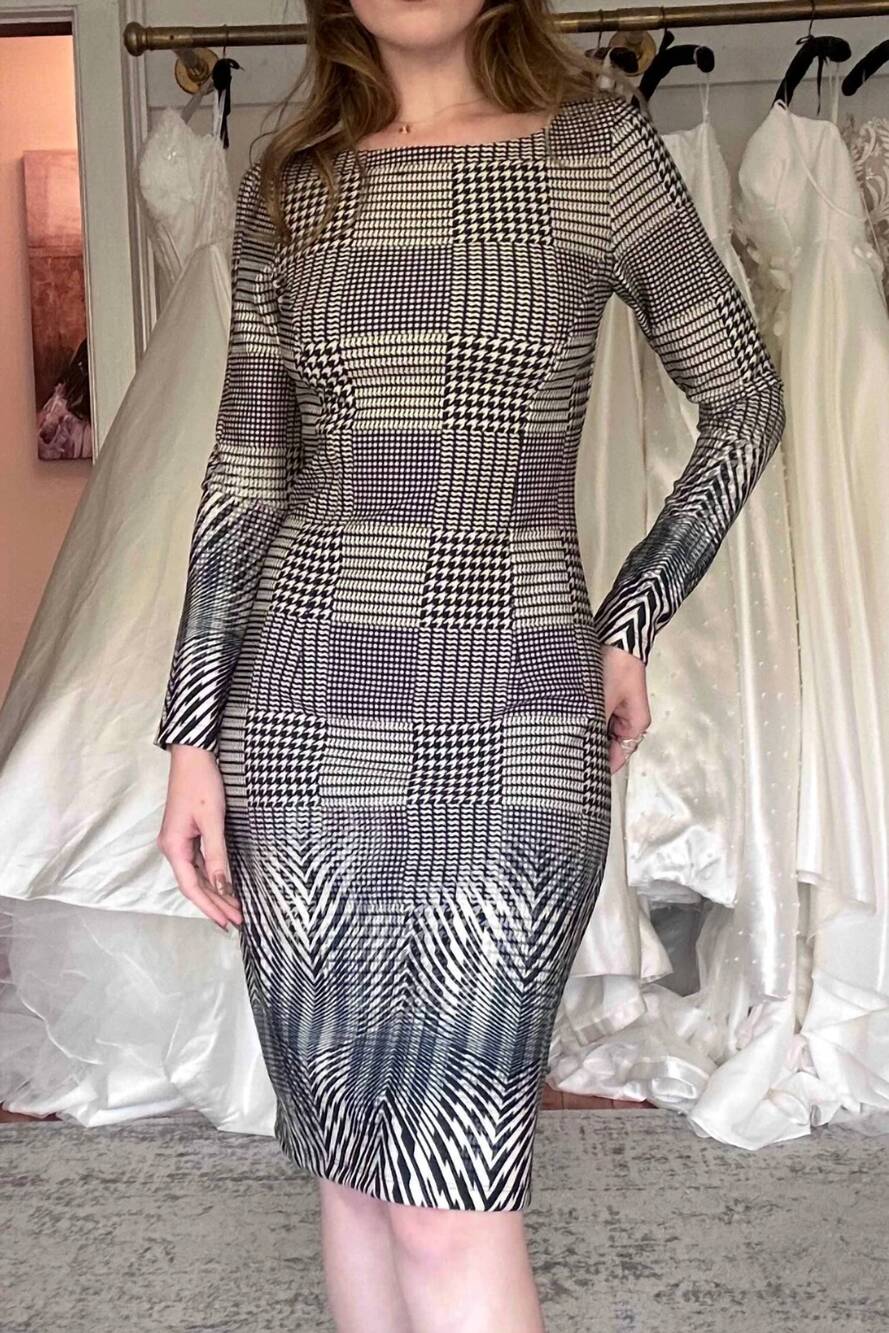 NEW ISLE APPAREL long sleeve scuba midi dress in hammam navy